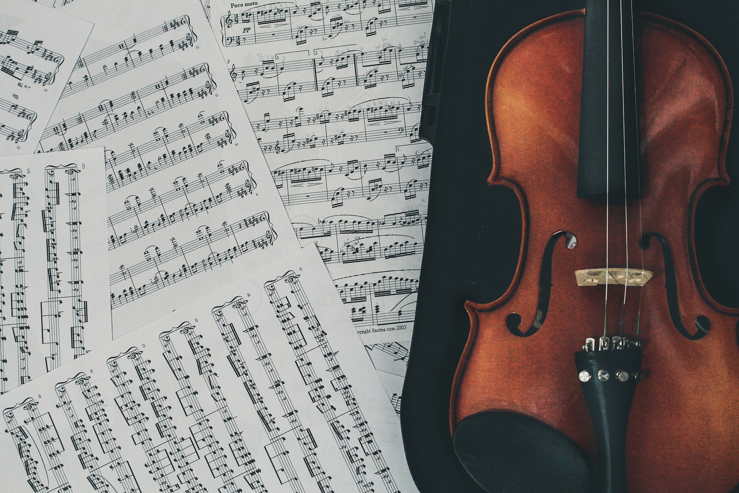 Musical sheets and violin