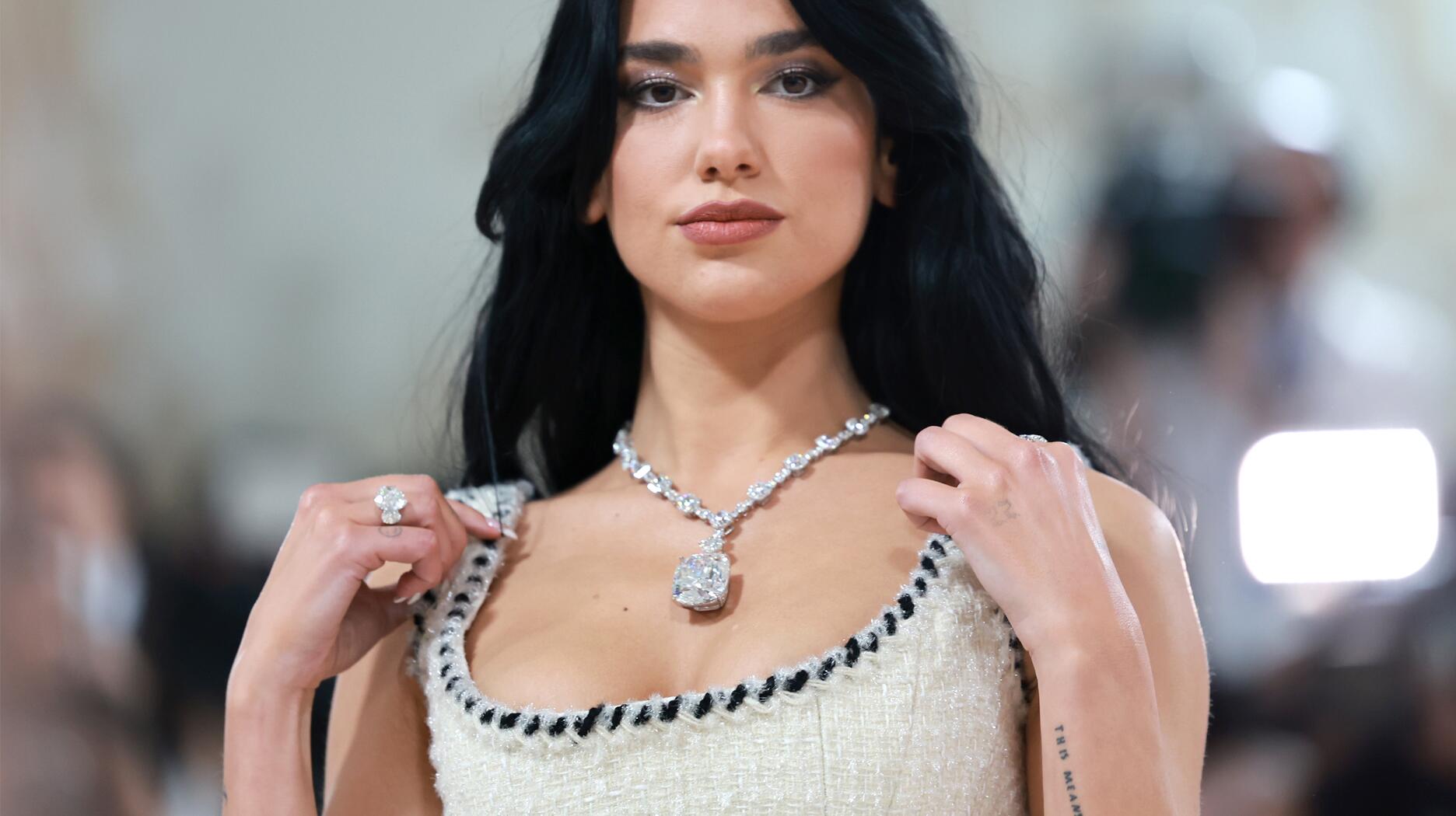 Dua lipa with a diamond necklace