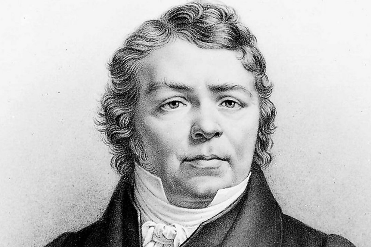 Black-and-white portrait illustration of formally dressed historical man