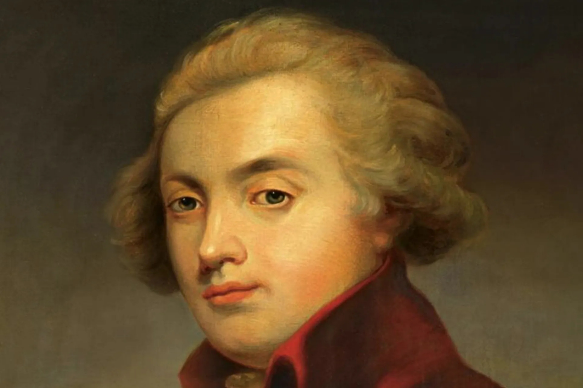 Classical painted portrait of young man with blond hair