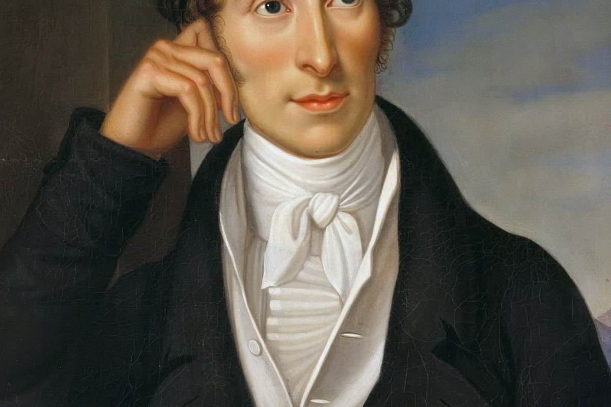 Classical portrait painting of man resting head on hand